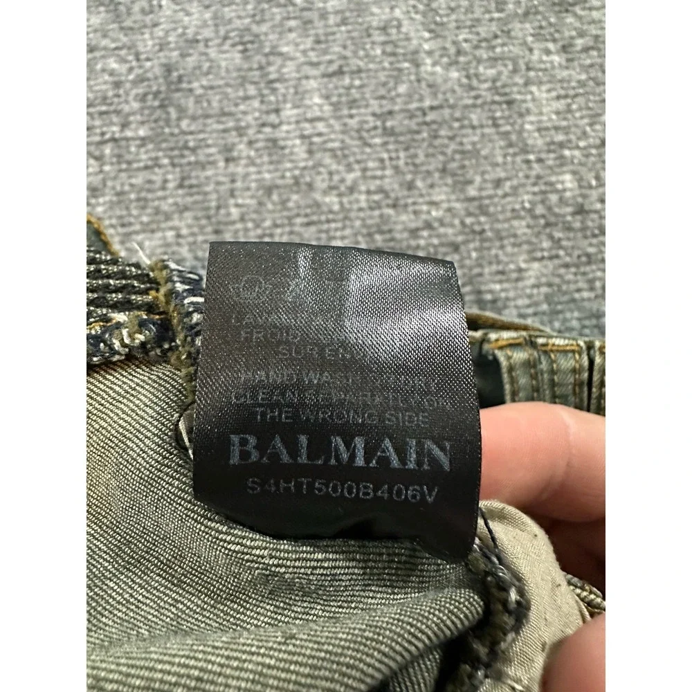 Balmain Paris 34x31 Moto Biker Distressed Slim Designer Jeans Made In Italy